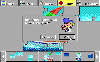 Electric Jigsaw (DOS) screenshot: Quitting the game (EGA / Tandy)