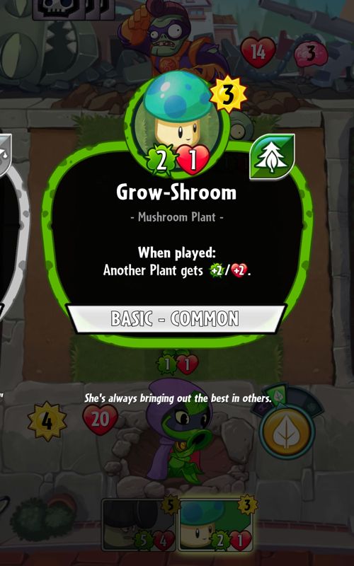 Plants vs. Zombies: Heroes (Android) screenshot: Click a card to view the information.