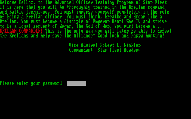 Star Fleet II: Krellan Commander (DOS) screenshot: Signing on as a new recruit