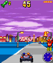 Speed Devils (J2ME) screenshot: Racing a new car on the Las Vegas track.
