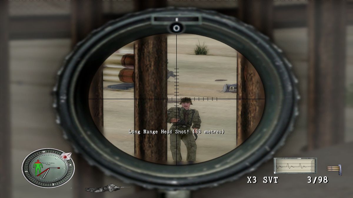 Sniper Elite (Windows) screenshot: Head shot at fairly close range