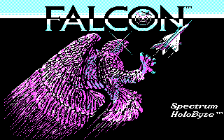 Falcon (DOS) screenshot: Title screen (CGA, alternate palette)