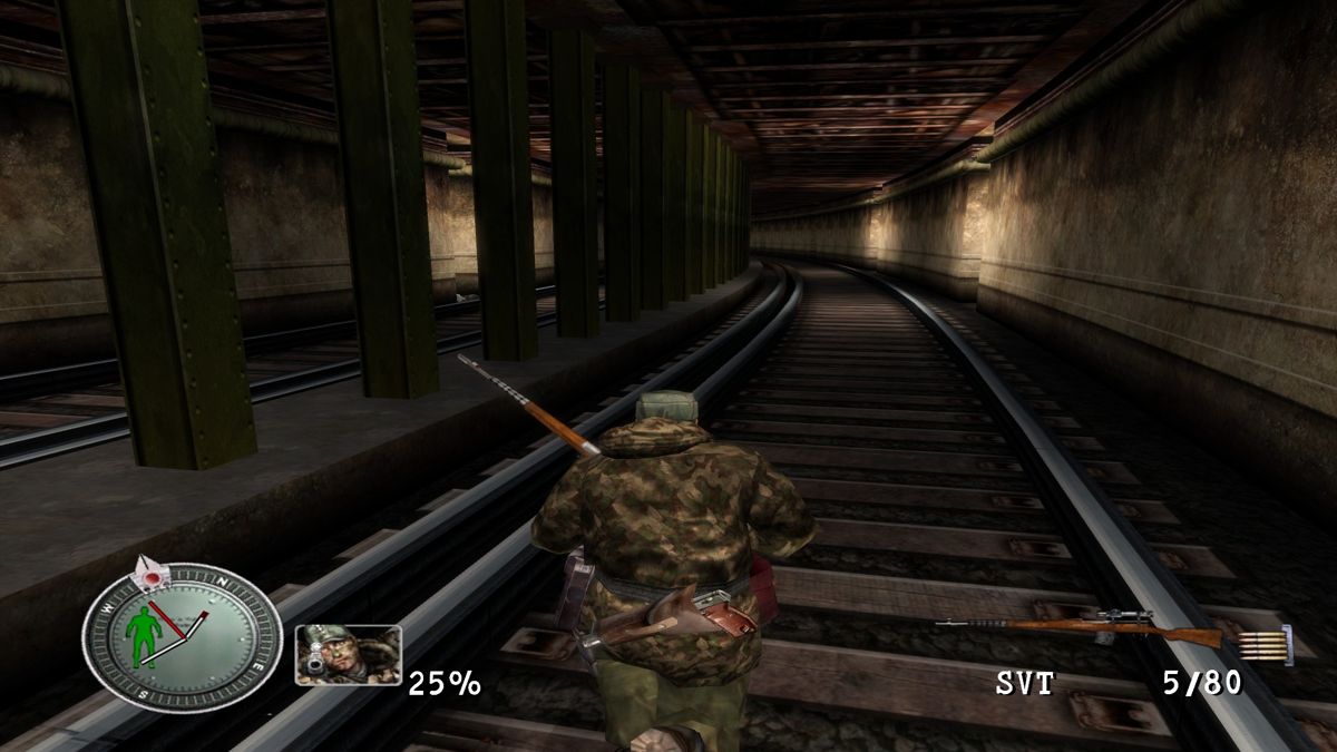 Sniper Elite (Windows) screenshot: Approaching enemy lines through the subway