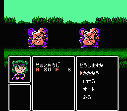Bikkuriman World: Gekitō Sei Senshi (NES) screenshot: Random battle with nice green sky