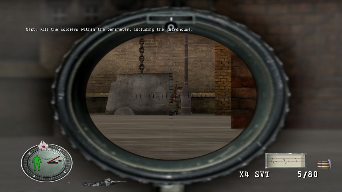 Sniper Elite (Windows) screenshot: My first shot missed and now enemy sniper is aware of my whereabouts