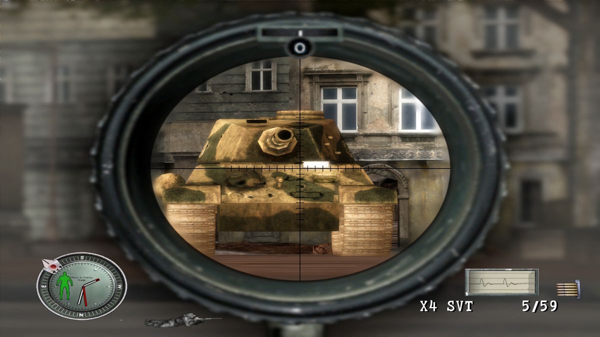 Sniper Elite (Windows) screenshot: Sniper rifle is no match for a tank from the front side