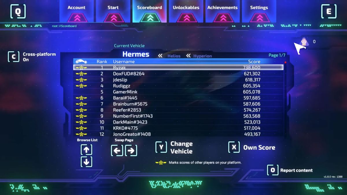 Tri6: Infinite (Stadia) screenshot: Scoreboard
