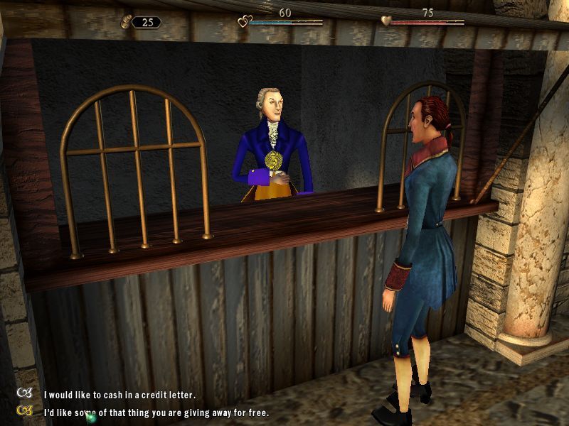Casanova: The Duel of the Black Rose (Windows) screenshot: Talking to the bank cashier