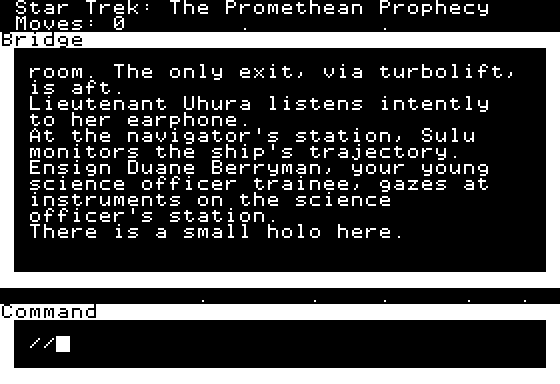 Star Trek: The Promethean Prophecy (Apple II) screenshot: The beginning of the game