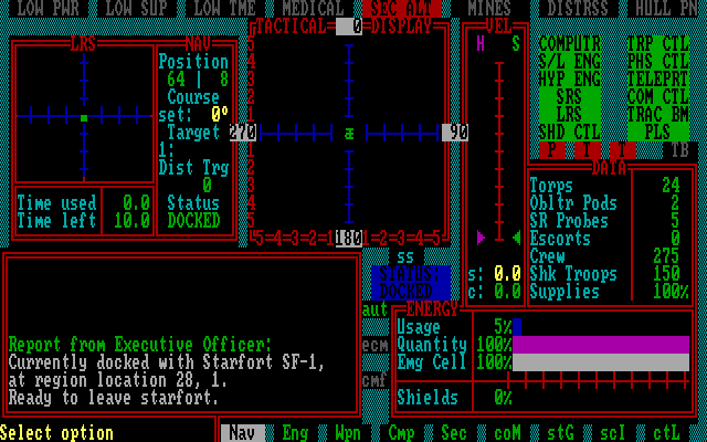 Star Fleet II: Krellan Commander (DOS) screenshot: Main display