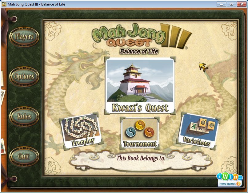 Mah Jong Quest III: Balance of Life (Windows) screenshot: The main menu screen before a player id has been entered