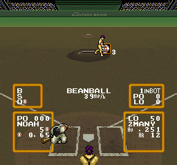 Super Baseball Simulator 1.000 (SNES) screenshot: Beaned!