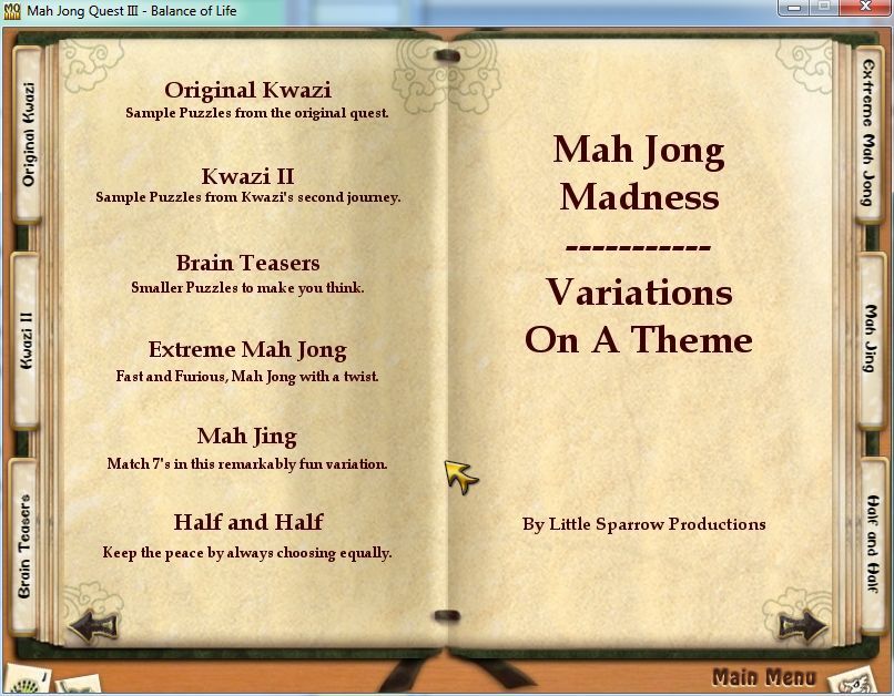 Mah Jong Quest III: Balance of Life (Windows) screenshot: The pattern book for the Variations mode