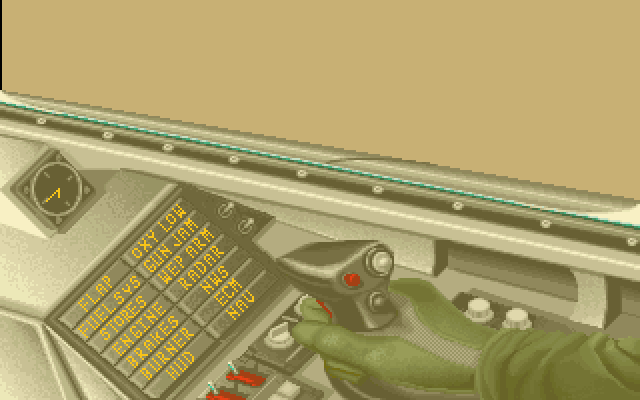 Falcon 3.0 (DOS) screenshot: Cockpit right - warning lights ablaze!