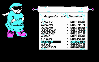 Fallen Angel (DOS) screenshot: Game over; enter your name into the high scores