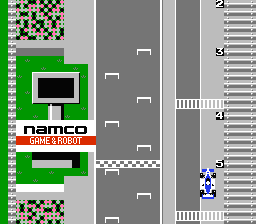 Family Circuit (NES) screenshot: Big Namco is watching you.