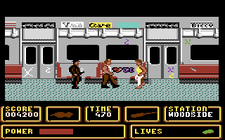 Fallen Angel (Commodore 64) screenshot: Fighting on the subway train