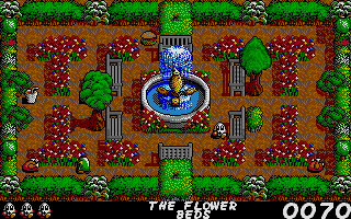 Fast Food (DOS) screenshot: Gameplay in the flower bed (VGA)
