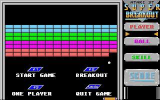 Super Breakout (Atari ST) screenshot: The main menu