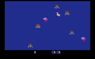 Fathom (Atari 2600) screenshot: Swim into the sea horses to find a piece of the trident