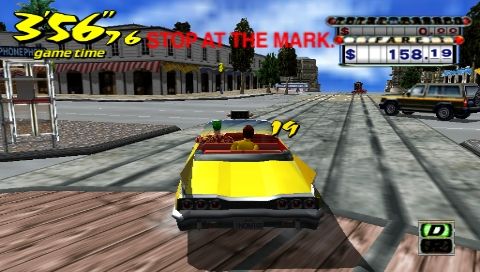 Crazy Taxi: Fare Wars (PSP) screenshot: Hitting the brakes to make sure we stop there.