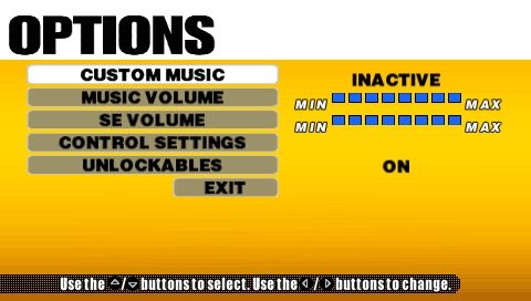 Crazy Taxi: Fare Wars (PSP) screenshot: Options screen (Crazy Taxi 2)
