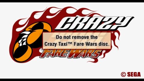 Crazy Taxi: Fare Wars (PSP) screenshot: Okay, I won't remove the disc while playing. I promise!