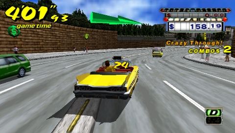 Crazy Taxi: Fare Wars (PSP) screenshot: Taking the customer to her destination.