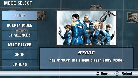 Pursuit Force: Extreme Justice (PSP) screenshot: The game mode select screen
