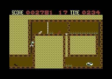 Fearless Fred and the Factory of Doom (Commodore 64) screenshot: Climb up the ladder before it shrinks