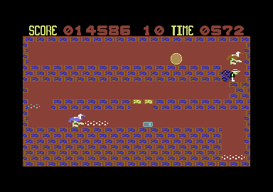 Fearless Fred and the Factory of Doom (Commodore 64) screenshot: That ostrich is walking on thin air
