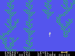 Fathom (TI-99/4A) screenshot: Running into the sea weed drains your energy