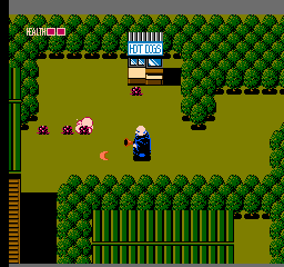 Fester's Quest (NES) screenshot: Shootout by the Hot Dog stand