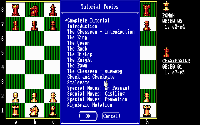 The Fidelity Chessmaster 2100 (DOS) screenshot: Tutorial Topics