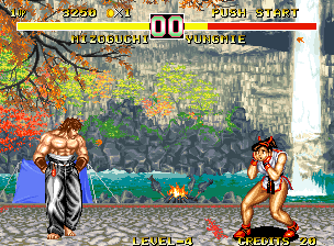 Fighter's History Dynamite (Neo Geo) screenshot: "This isn't happening", Yungmie says