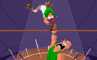 Fiendish Freddy's Big Top O' Fun (DOS) screenshot: Fiendish Freddy wins this round.