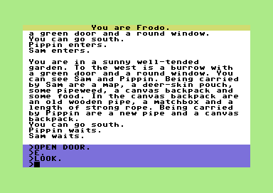 The Fellowship of the Ring (Commodore 64) screenshot: In Bilbo's garden