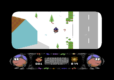 Ferris's Christmas Caper (Commodore 64) screenshot: Footprint in the snow