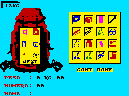 Final Assault (ZX Spectrum) screenshot: Packing the backpack
