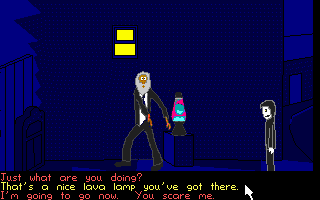 The Repossessor (DOS) screenshot: Talking to an elderly gentleman.