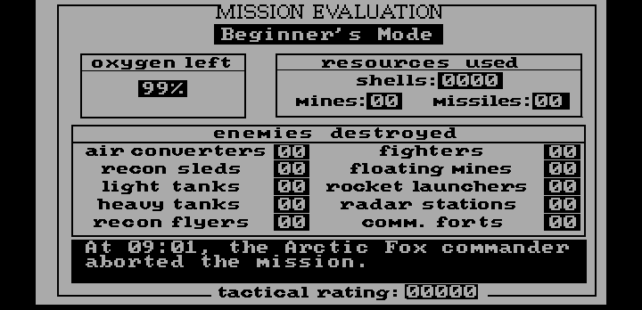 Arcticfox (DOS) screenshot: a mission evaluation - Hercules