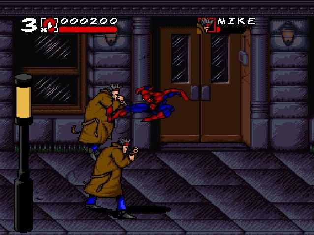 Spider-Man / Venom: Maximum Carnage (SNES) screenshot: Flying kick
