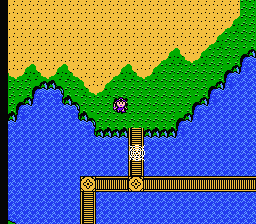 Bikkuriman World: Gekitō Sei Senshi (NES) screenshot: Can't cross the bridge for now