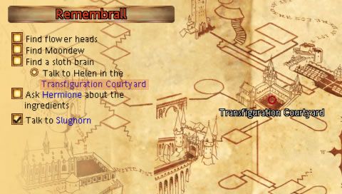 Harry Potter and the Half-Blood Prince (PSP) screenshot: A sample of the Remembrall with the multiple quests you receive.