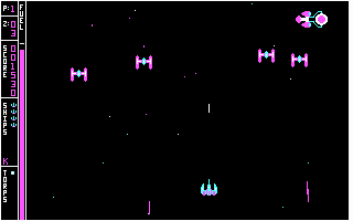Fleet Sweep (PC Booter) screenshot: zone 3, enemy type 4, moving down while strafing left and right