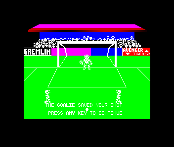 Footballer of the Year (ZX Spectrum) screenshot: The goalkeepers have some AI and are a threat