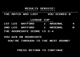 Footballer of the Year (Atari 8-bit) screenshot: Results service