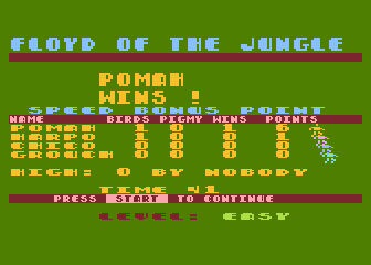 Floyd of the Jungle (Version II) (Atari 8-bit) screenshot: Level 1 stats