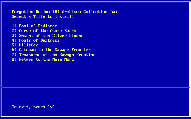Forgotten Realms: The Archives - Collection Two (DOS) screenshot: DOS based installation program