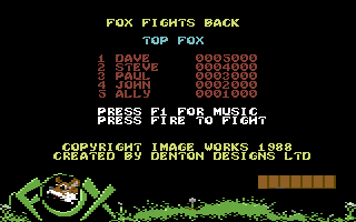 Foxx Fights Back (Commodore 64) screenshot: Title screen